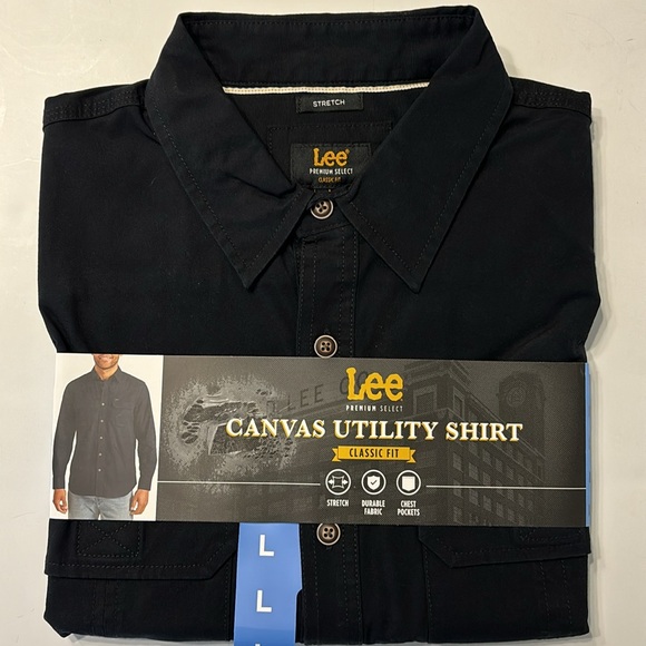 Lee Men's Premium Select Classic Fit Black Utility Button Down Shirt - Picture 2 of 10